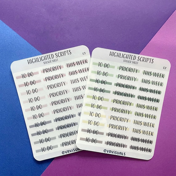 To Do, Priority and This week Planner Sticker Sheet | planner stickers | Minimalistic | Colorful | Highlighted Script |Weekly ,Monthly