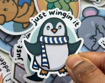 Just winging it - Funny Penguin Sticker| Waterproof sticker for Laptops, Waterbottles, phones, etc