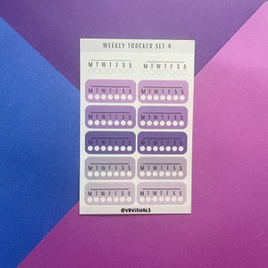 Weekly Habit Tracker Sticker Sheet - Clear Matte Sticker Paper - For journal, planner, organization, habit building , daily motivation Set 4 - Purple