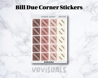 Bills Due Mini Corner Stickers| minimal, functional  stickers| clear | Planner stickers| Monthly Calendar Sticker| work sticker|Bill tracker