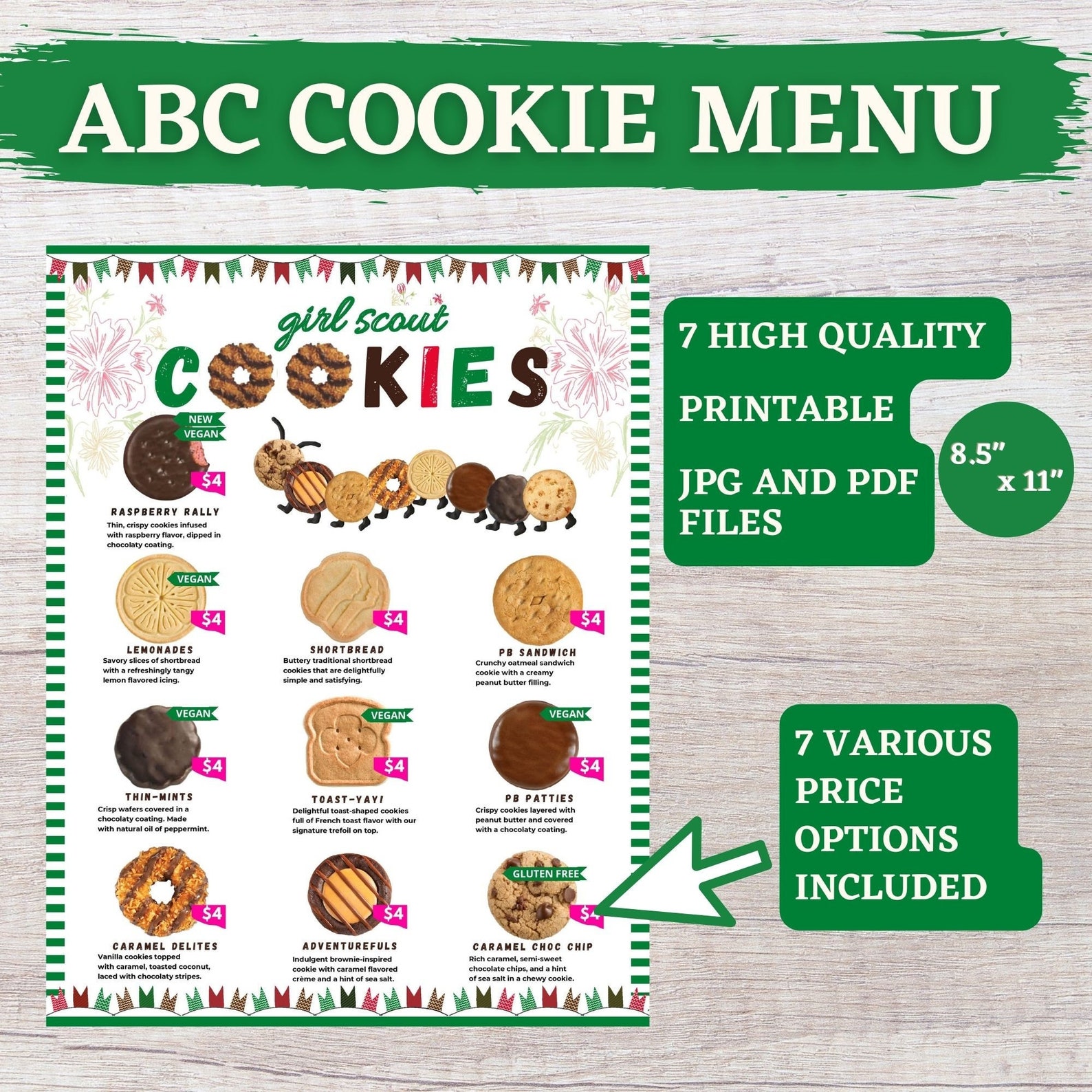 2023 ABC Girl Scout Cookie Menu, 7 High Quality JPG and Pdf Files ...