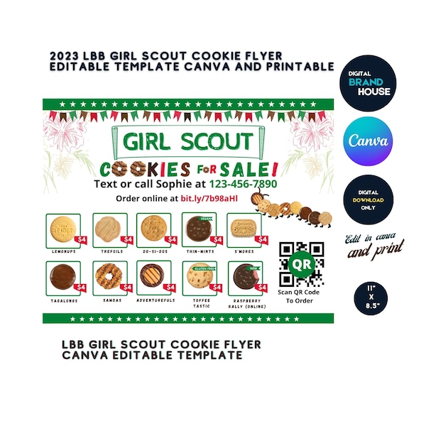 LBB Girl Scout Cookie Flyer Editable Canva Template | 2023 Little Brownie Baker Cookie Flyer Sign | Instant Download | 11 X 8.5 Inches