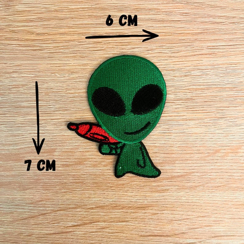 Green Alien Patch - Extraterrestrial Martian Applique - Funny Meme ...