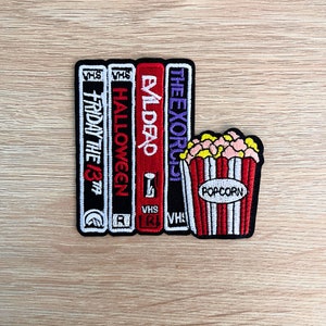 Horror Movie Patch / Scary Movie Retro VHS Patch / Popcorn Film Patch Sew Or Iron On Embroidered Movie Lovers Patch For Backpacks, Jackets