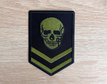 Patch menselijke schedel / Groene schedel militaire patch / Naai of strijk geborduurde soldaat Chevron-patch / patch voor rugzak, beanie, gevechtsvest