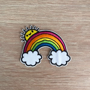 Rainbow Patch / Sew Or Iron on Classic Rainbow Patch / Embroidered Rainbow Patch For Backpacks, Clothes / Sun Rainbow Clouds Patch