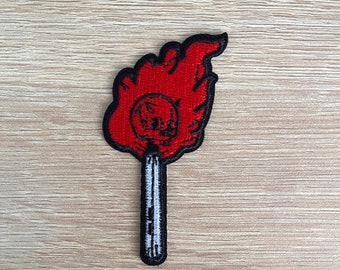 Skull Match Embroidered Patch / Burning Match Iron Sew On Patch / Punk Metal Fire Patch For Denim Jackets Backpacks Bags