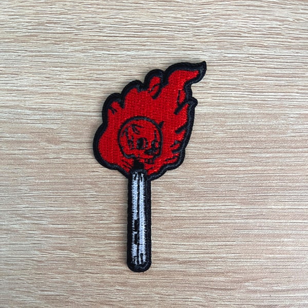 Skull Match Embroidered Patch / Burning Match Iron Sew On Patch / Punk Metal Fire Patch For Denim Jackets Backpacks Bags