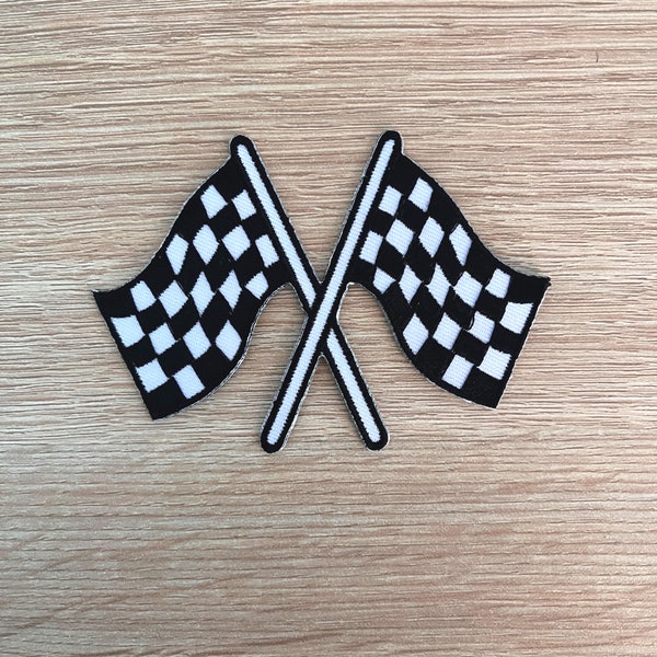 Chequered Flag Patch, Racing Finish Flag Badge, Checkered Flag Embroidered Patch, Sew Or Iron On Motorsport Patch, Patch For Jackets