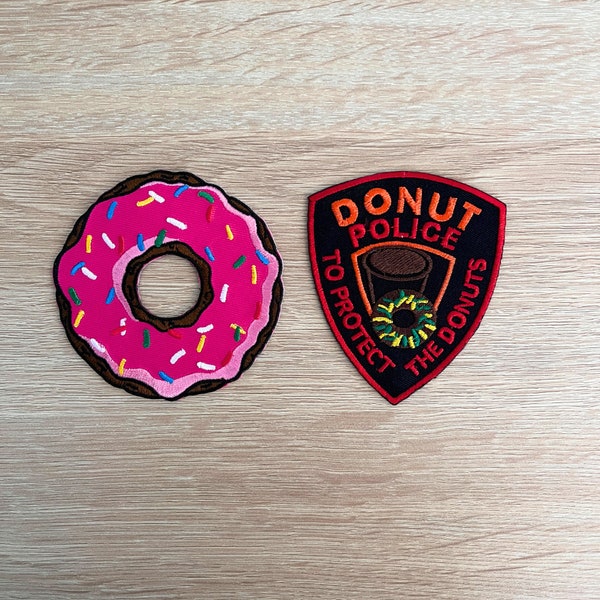 Donut Aufnäher / Lustige Donught Polizei Aufnäher / Nähen oder Eisen gestickte Lebensmittel Aufnäher / Aufnäher für Rucksack, Jeanskleidung, Tasche