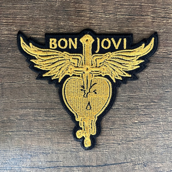 Bon Jovi Patch / Rock Musik Aufnäher / Aufnäher zum aufnähen oder Aufbügeln / Dagger durchgehend durchs Herz / Rock Band Logo Aufnäher