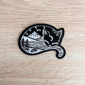 Sleeping Black Cat Patch / Cute Cat Patch / Sew Or Iron On Embroidered Animal Patch / Cat Patch For Backpack, Denim Jackets, Hats