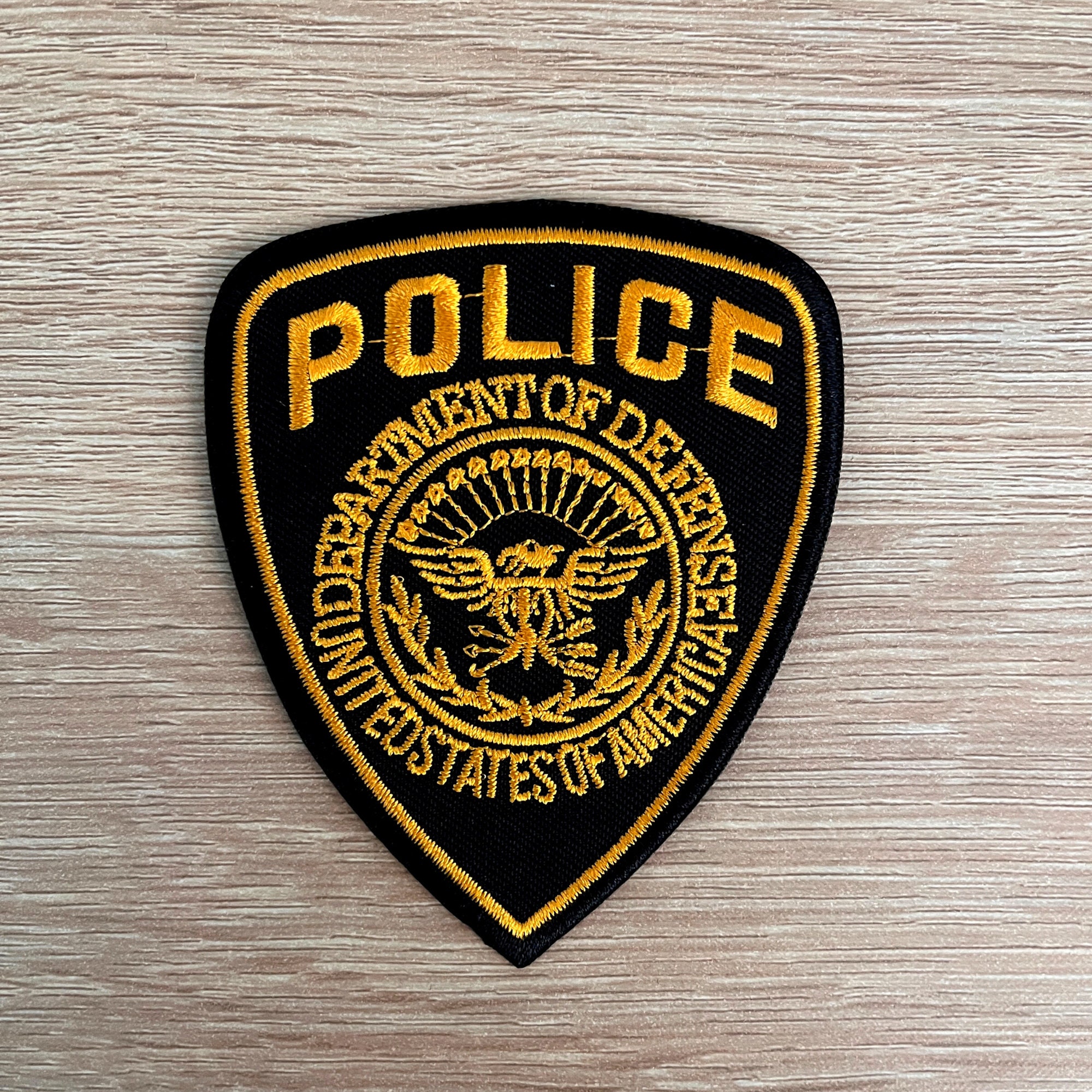 Police Back Patch, Embroidered, Gold/Black, 10 x 4 - Patch Supply