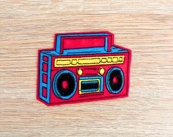 Retro 80s Boombox Embroidered Patch – Iron On Cassette Player Applique