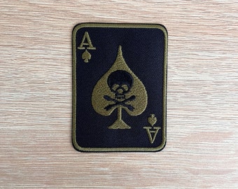 Ace Of Spades Skull And Cross Bones Patch / Human Skull Playing Card Patch / Sew Or Iron On Embroidered Patch For Jackets Backpacks Beanies