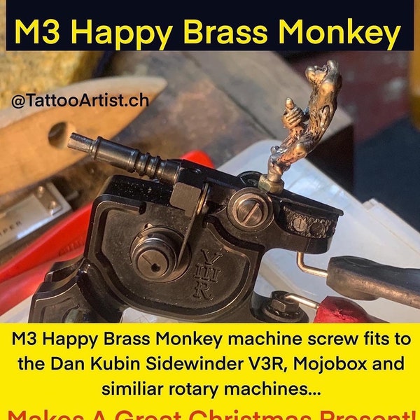 PIMP YOUR Tattoo MACHINE- M3 Happy Brass Affe Maschinenschraube für Drehmaschine & Dan Kubin Tattoo Maschinen
