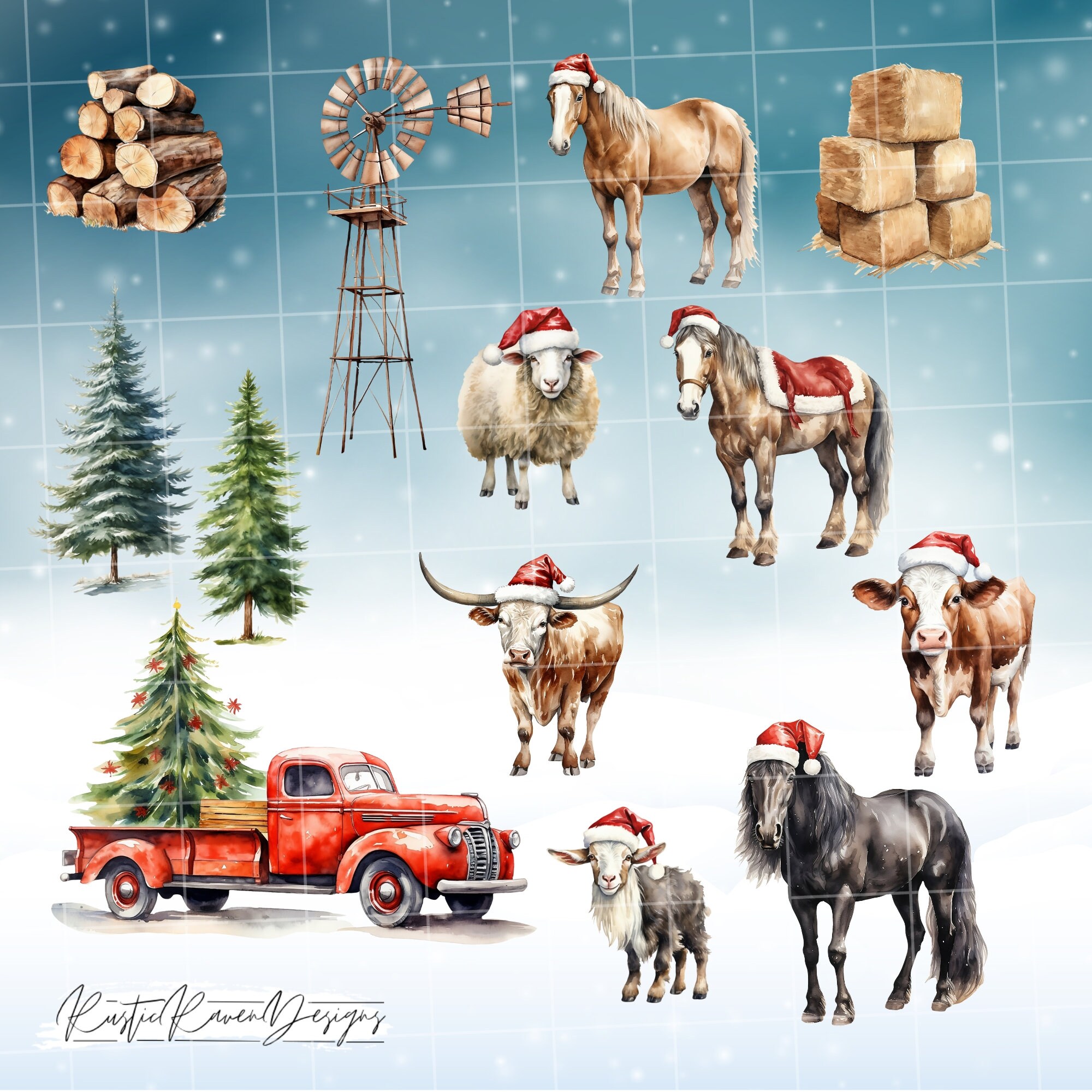 Farmhouse Country Christmas, Rustic Christmas, Christmas Clipart ...