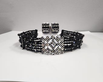 Vintage ST. JOHN Tuxedo Choker and Clip Earrings