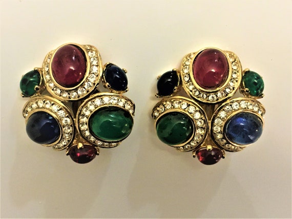 Vintage CINER Clip Jeweled Earrings - image 1