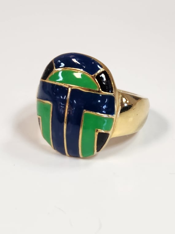 Rare EISENBERG Egyptian Scarab Enameled Ring