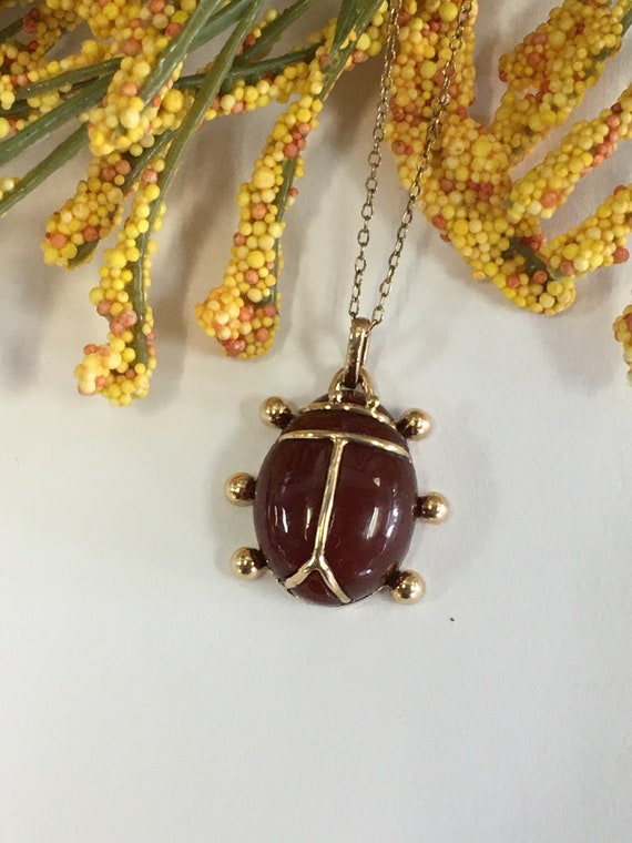 Carnelian Agate Lady Bug Necklace