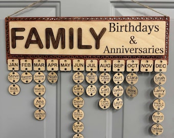 Birthday and Anniversary Calendar,  Personalized Family Birthday Board, Days to Remember Sign, Wood Family Calendar