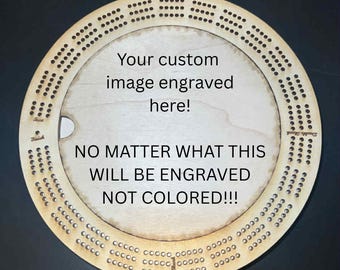Custom Photo Engraved , 3 player Round Cribbage Board