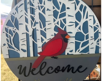 Cardinal 2 Welcome, laser cut, Door Hanger sign
