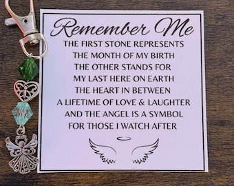 PERSONALIZED Memorial, REMEMBER ME, Birthstone Keychain, Ornament, Purse Charm, Backpack Charm. Free Shipping