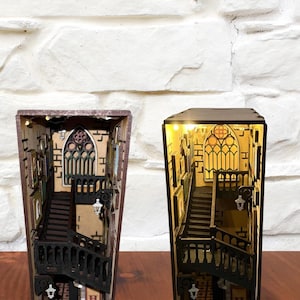 Book Nook Kit - Wizards school, Castle Stairs,  Harry P inspired with LED lights