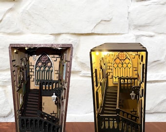 Book Nook Kit - Wizards school, Castle Stairs,  Harry P inspired with LED lights