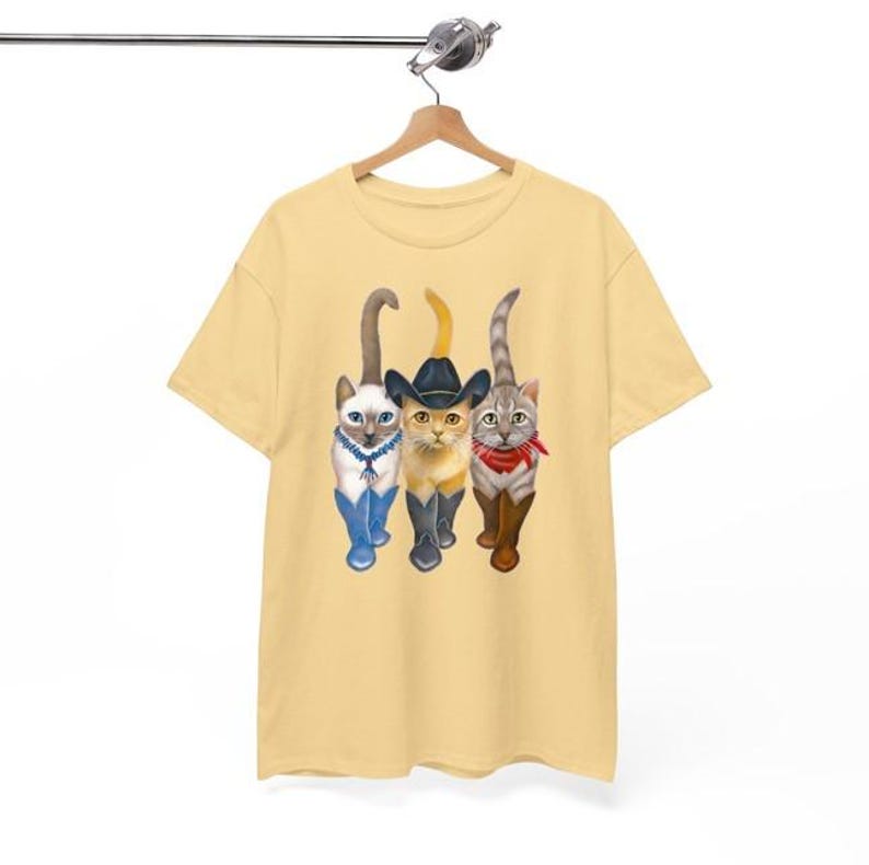 Cat Cowboy, Cowboy Cat Unisex T Shirt, Printed Two Sides, Cat Lovers T Shirt For Men Women, For Youth And Toddler Yellow Haze