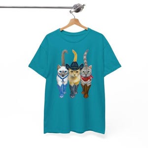 Cat Cowboy, Cowboy Cat Unisex T Shirt, Printed Two Sides, Cat Lovers T Shirt For Men Women, For Youth And Toddler Tropical Blue