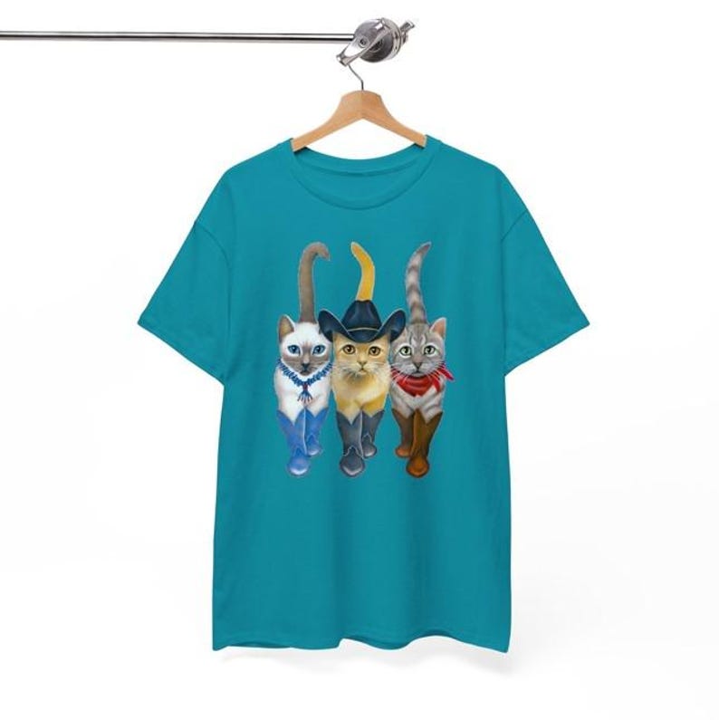 Cat Cowboy, Cowboy Cat Unisex T Shirt, Printed Two Sides, Cat Lovers T Shirt For Men Women, For Youth And Toddler Tropical Blue