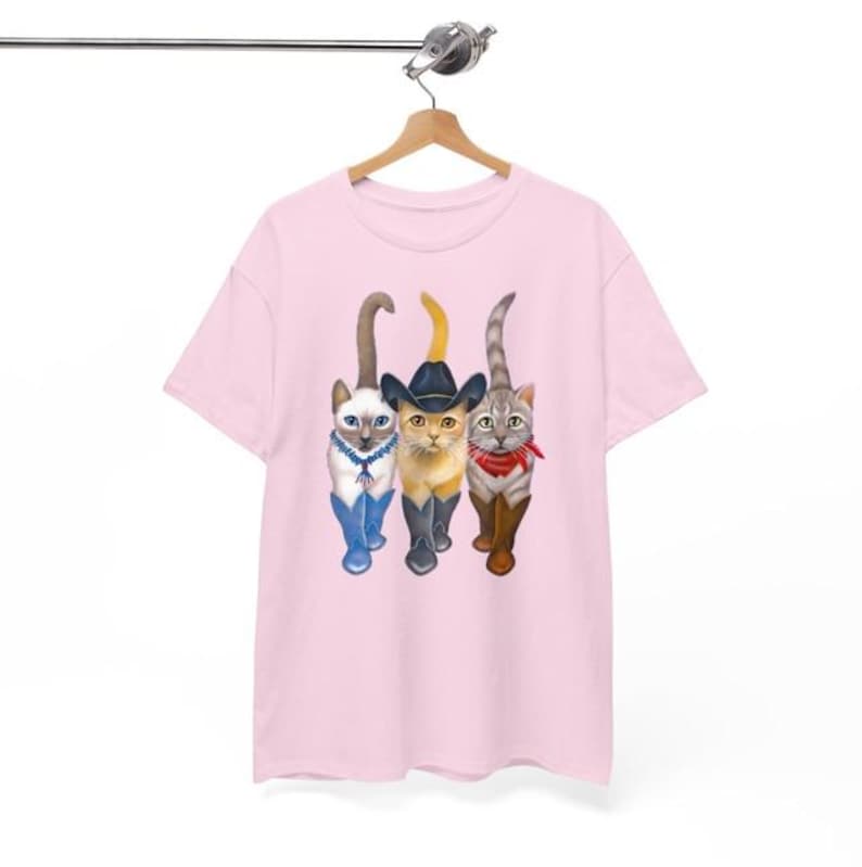 Cat Cowboy, Cowboy Cat Unisex T Shirt, Printed Two Sides, Cat Lovers T Shirt For Men Women, For Youth And Toddler Light Pink