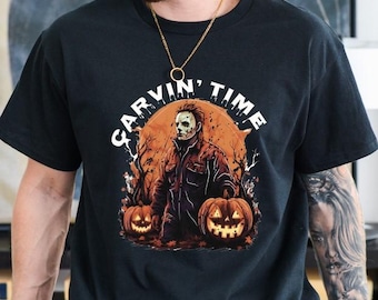 Carvin’ Time Halloween Unisex T-Shirt, Scary Pumpkin Horror Graphic Tee for Spooky Season, Creepy Costume Style