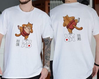 Two-Sided Sumo Cat Shirt with  Fighting Design for Men Women Youth Toddler