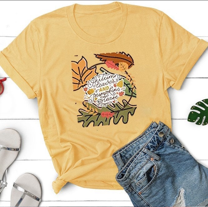 Pumpkin and Autumn Leaves T Shirt Thanksgiving Graphic Funny - Etsy