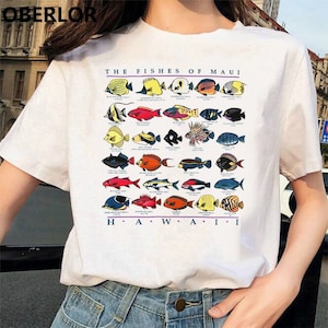 Fishes of Maui HAWAII 90s Shirt, Type Of Fish T shirt, Cute Fish Shirt, White/Sand and more special color to choose For Men, For Women