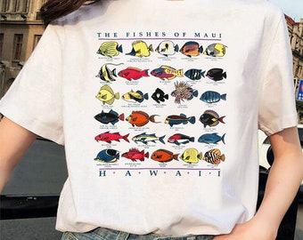 Fishes of Maui HAWAII 90s Shirt, Type Of Fish T shirt, Cute Fish Shirt, White/Sand and more special color to choose For Men, For Women