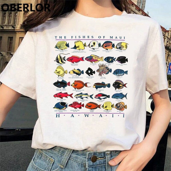 Fishes of Maui HAWAII 90s Shirt, Type Of Fish T shirt, Cute Fish Shirt, Natural/White/Sand and more special color to choose