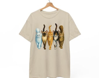 Five Cats Coming And Going Funny Unisex T Shirt, Printed On Two Sides, Gift For Cat  Lovers