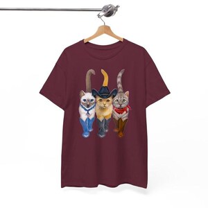 Cat Cowboy, Cowboy Cat Unisex T Shirt, Printed Two Sides, Cat Lovers T Shirt For Men Women, For Youth And Toddler Maroon