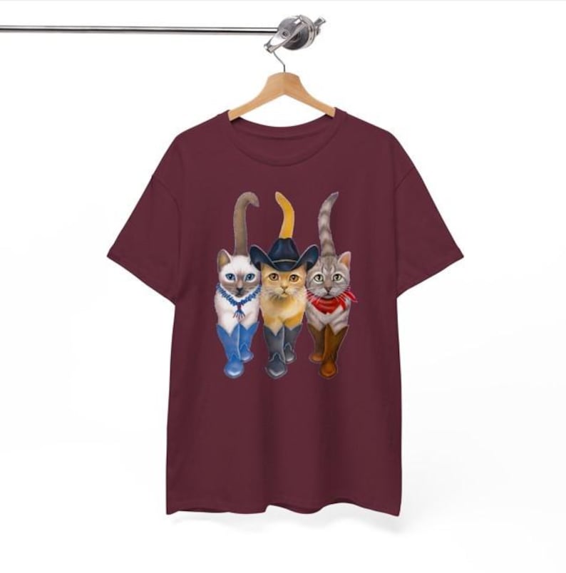 Cat Cowboy, Cowboy Cat Unisex T Shirt, Printed Two Sides, Cat Lovers T Shirt For Men Women, For Youth And Toddler Maroon