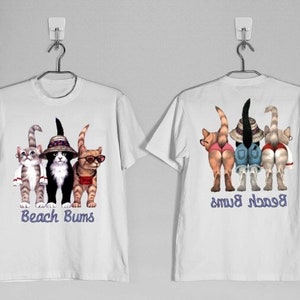 Grappig uniseks T-shirt Beach Bums Cats, Beach Bums Cats T-shirt voor jeugd en peuter, aan twee kanten bedrukt, cadeau voor kattenliefhebbers