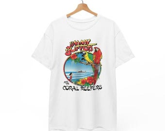 Tropical Island Parrot Beach Scene T-Shirt - Unisex Art Tee for Men, Women, Kids"