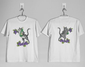 The Vinny Cat Double Sided T Shirt, Funny Wine Cat Graphic Tee for Adults Kids