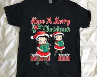 Have A Merry Christmas Funny Unisex T Shirt, Betty Boop In Santa Hat Shirt, Funny T Shirt For Men Women, For Youth And Toddler