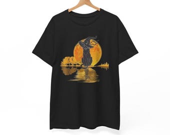 The Black Cat In The Forest With Guitar Shape, Halloween Unisex T Shirt For Men Women