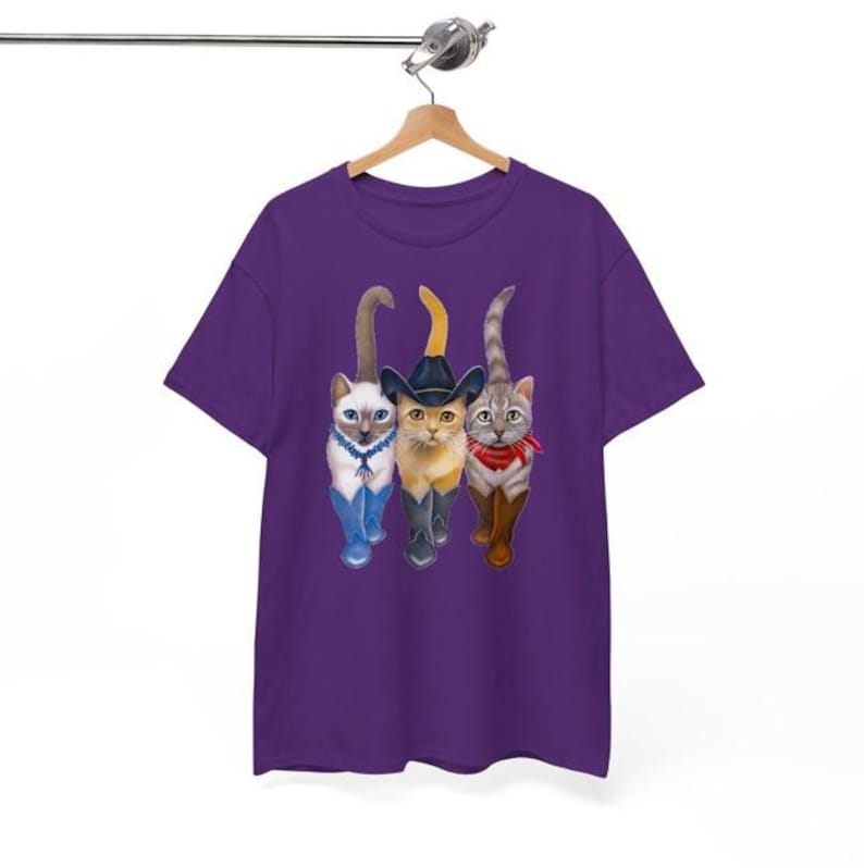 Cat Cowboy, Cowboy Cat Unisex T Shirt, Printed Two Sides, Cat Lovers T Shirt For Men Women, For Youth And Toddler Purple